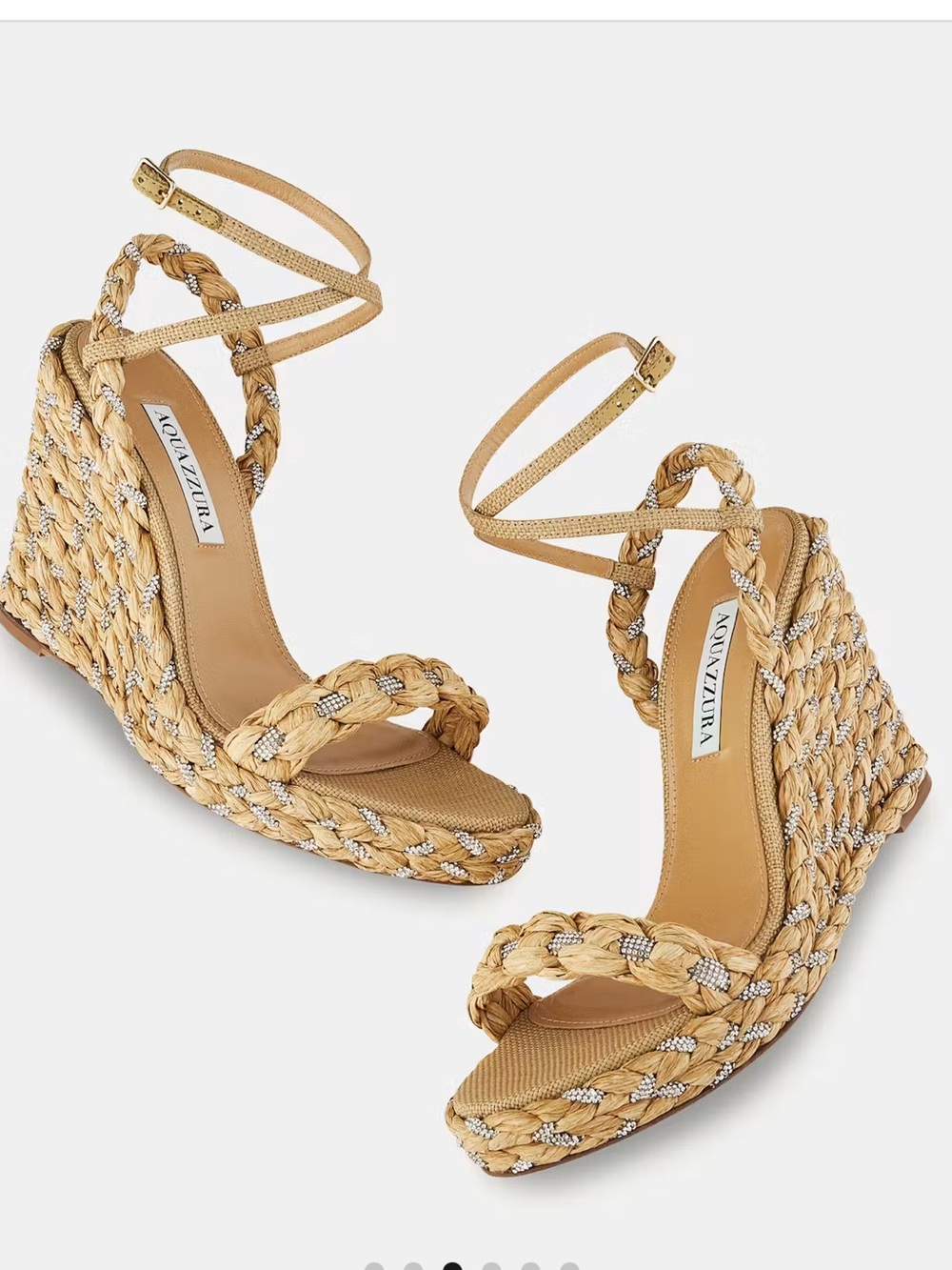 AQUAZZURA Costiera Crystal  and raffia Wedge
